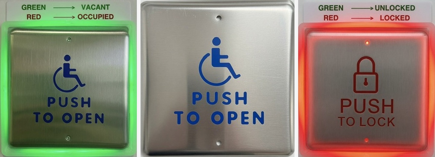 WRX Illuminated Washroom Kit — Outside Push to Open, Inside Push to Open, Inside Push to Lock